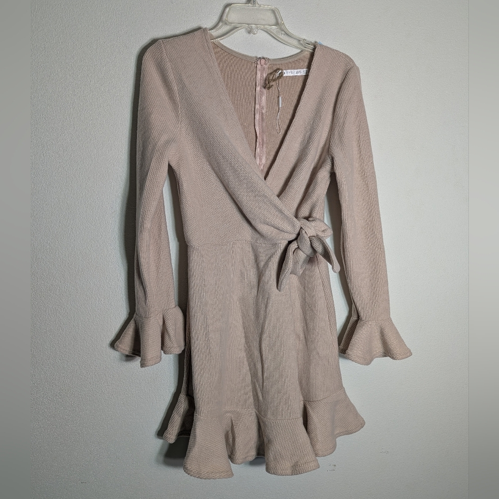 Saints + Secrets Womens Wrap Sweater Dress Blush Coquette Ballerina Pink Large